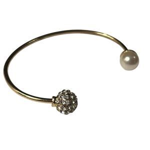 Fashion Gold Tone Faux Pearl and Rhinestone Open End Bangle